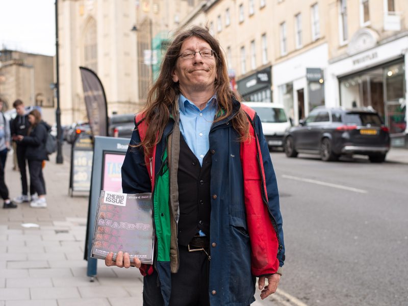 Big Issue seller Jack at his pitch on Park Street