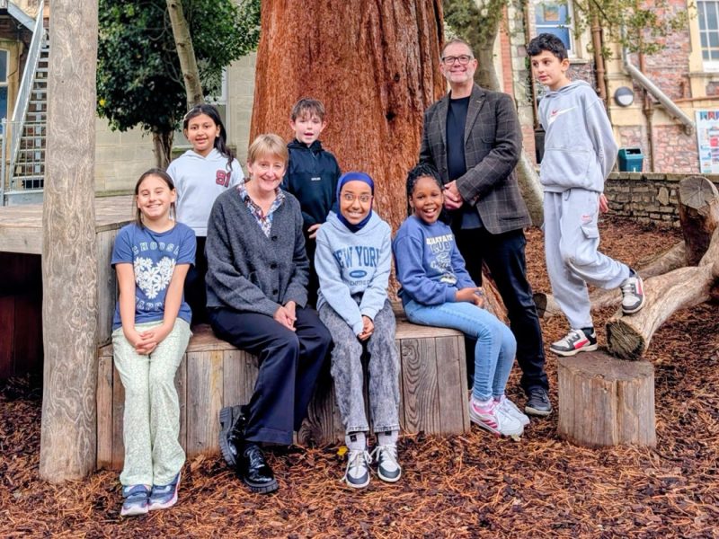 Emmeline Smith and Chris Seaton with Cotham Gardens pupils