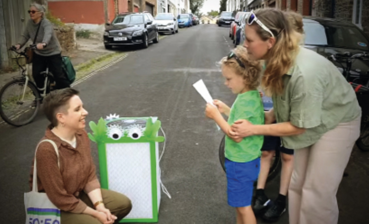Ruth Brooker makes her case for clean air in classrooms to Bristol Central Green MP Carla Denyer