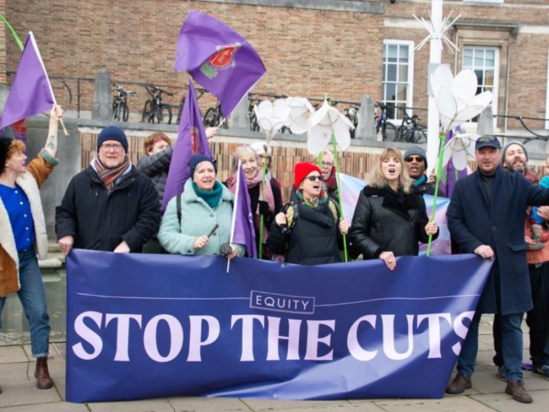 A protest by the union Equity over proposed arts cuts, which were later reversed